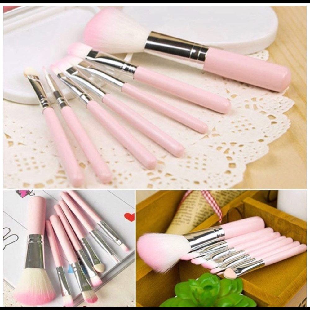7 Pcs Professional Wood Pink Makeup Brushes Kit